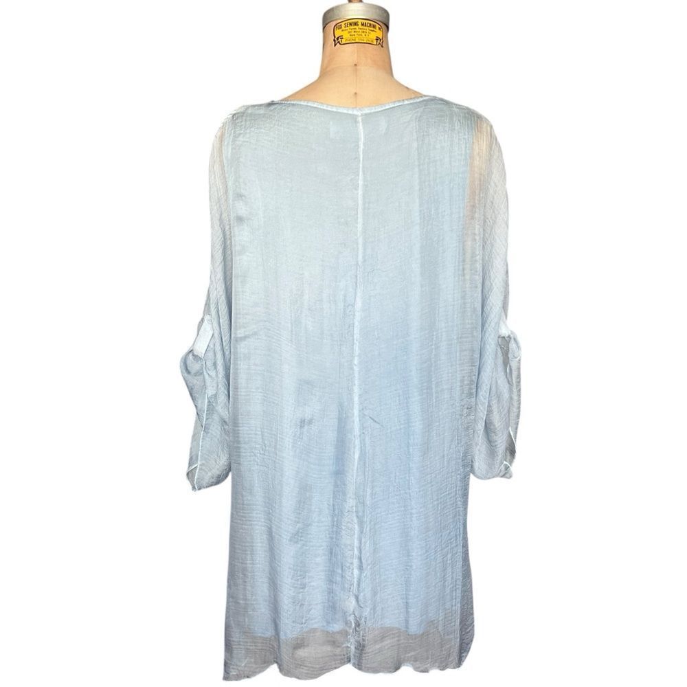 Pretty Angel Light Blue Embroidered Silk Blend Tunic Size L - Picture 5 of 8